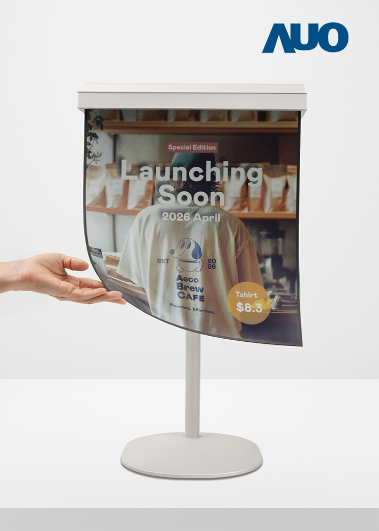 AUO Display Plus develops a curved, lightweight, and high-durability flexible color ePaper display based on a bendable substrate and bistable principles consumes power only during content updates, enabling long-duration, low-power information display.
